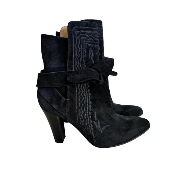 Ulla Johnson Black Aggie Embroidered Booties Suede Leather Size 38 US 7.5 - Picture 1 of 8